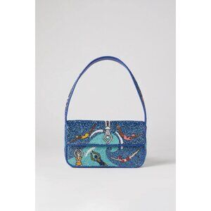 STAUD Blue Beaded Embellished Shoulder Bag